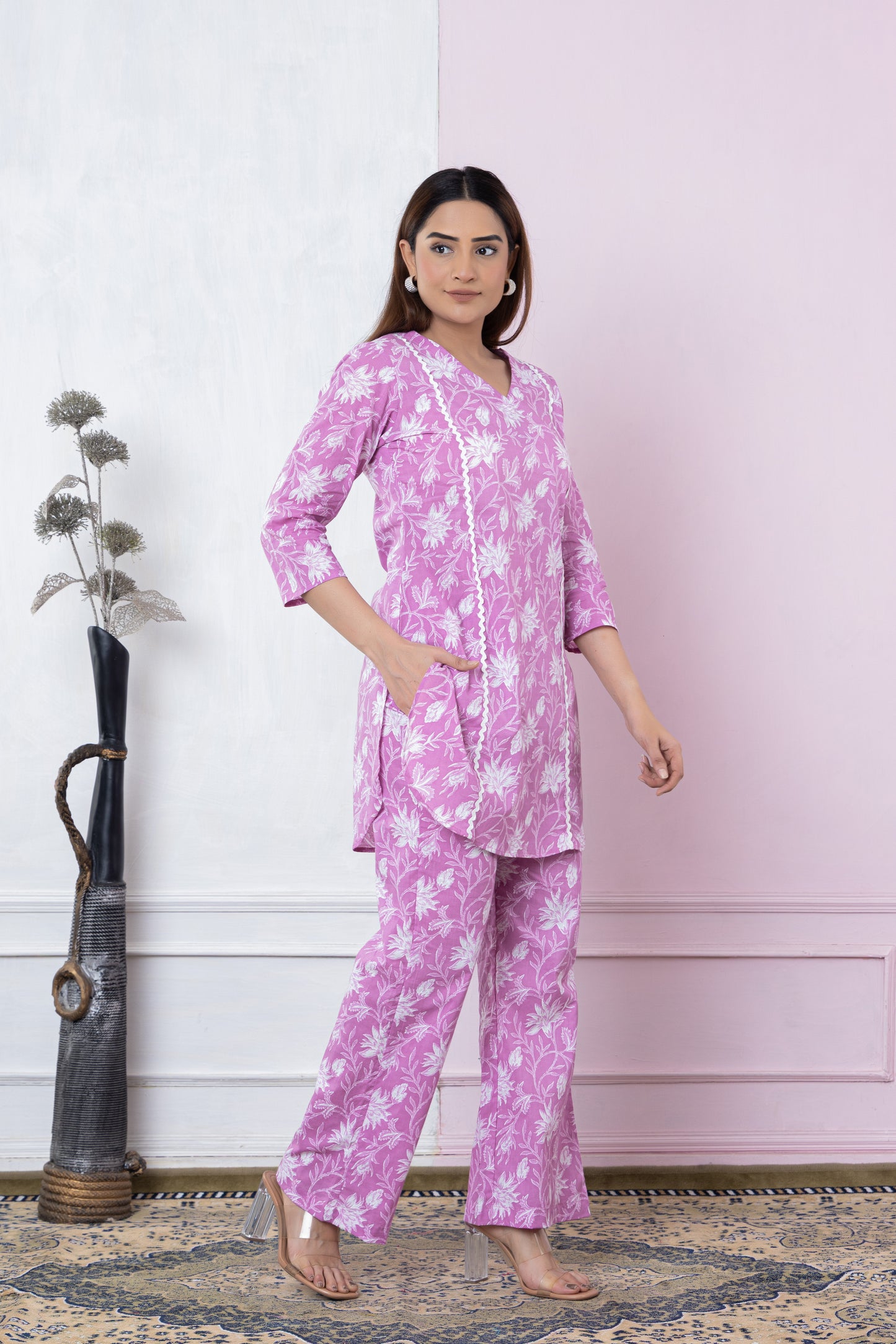 PINK PRINTED COTTON CO-ORD SET