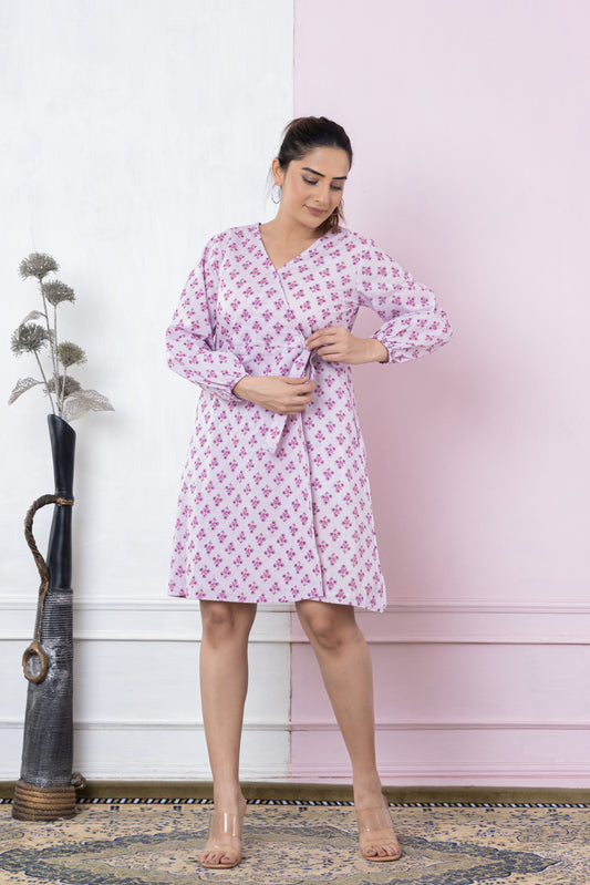 PURPLE PRINTED  COTTON DRESS