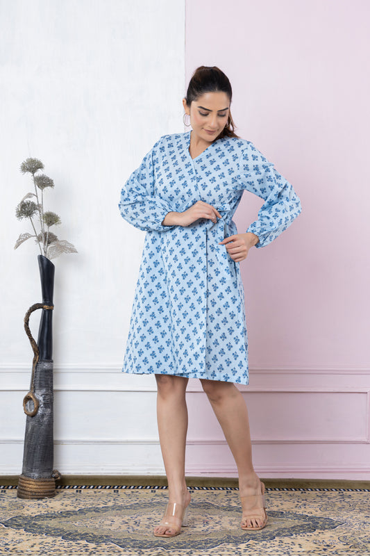 BLUE PRINTED  COTTON DRESS
