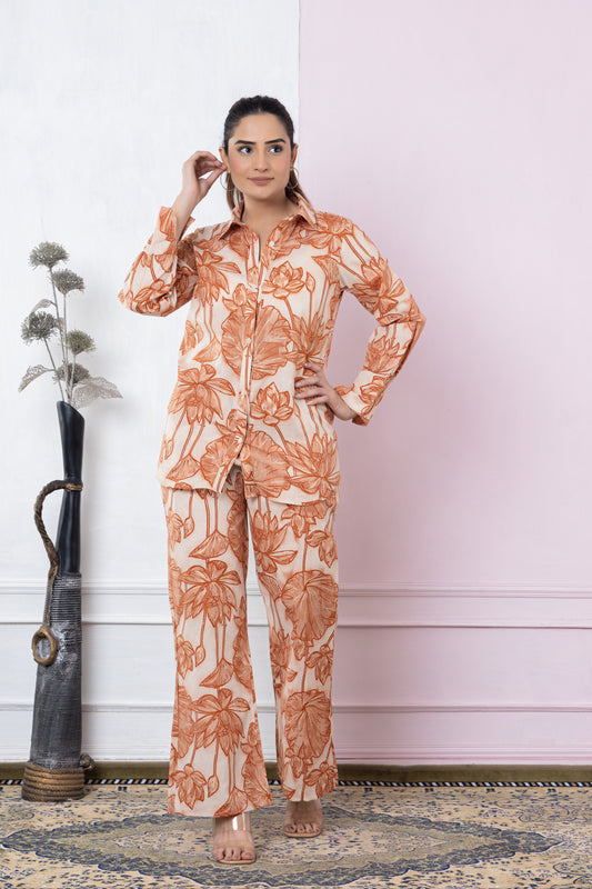 RUST DIGITAL PRINTED COTTON SHIRT WITH PANT