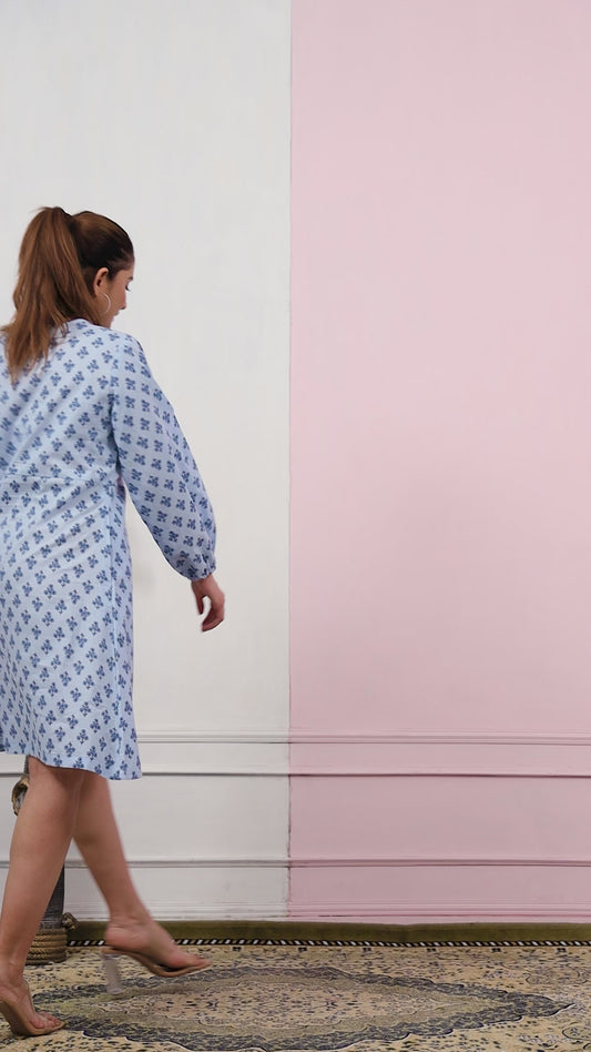 BLUE PRINTED  COTTON DRESS