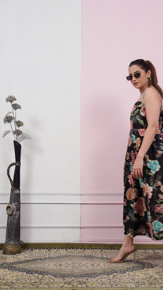 BLACK DIGITAL PRINTED COTTON DRESS